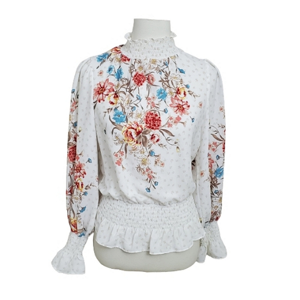 Meraki Mock Neck Smocked floral Top - Picture 1 of 12